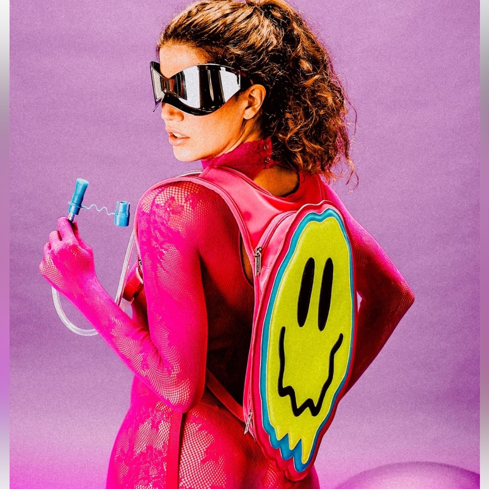 FYDELITY Melting Smiley Face Neon Hydro Backpack Hydration Bag Water Pack